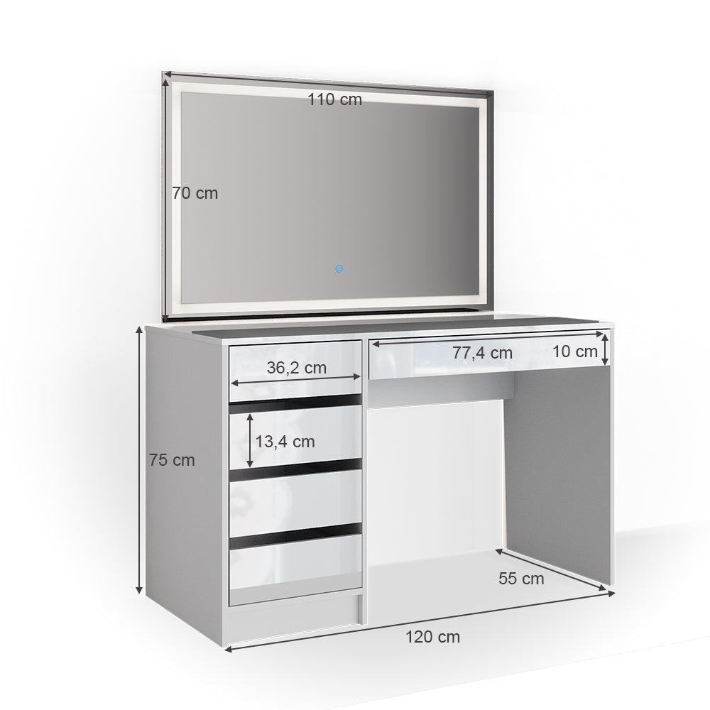 Vicco Tavolo da toeletta Bianco 55 cm con illuminazione a LED