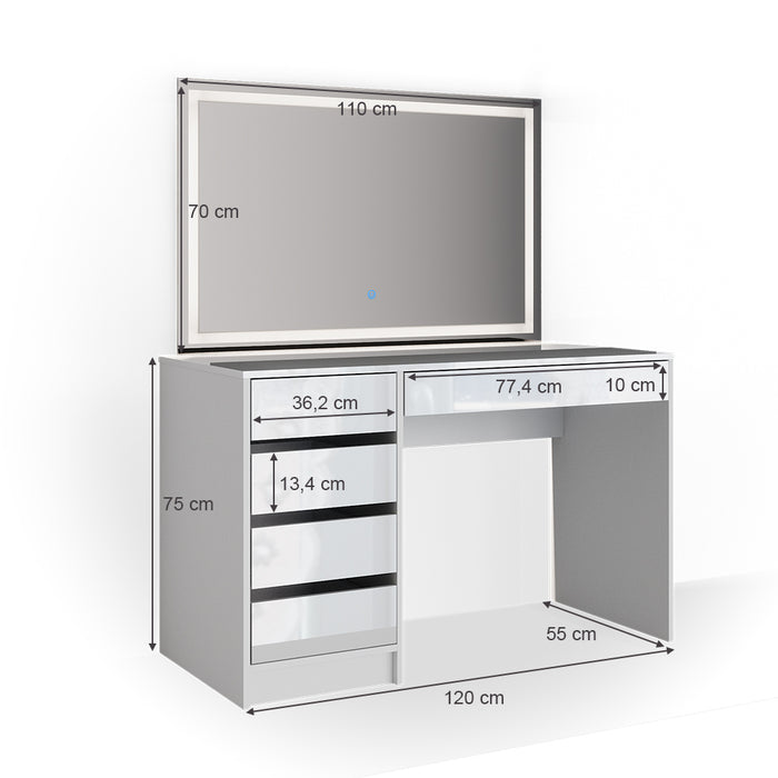 Vicco Tavolo da toeletta Bianco 55 cm con illuminazione a LED