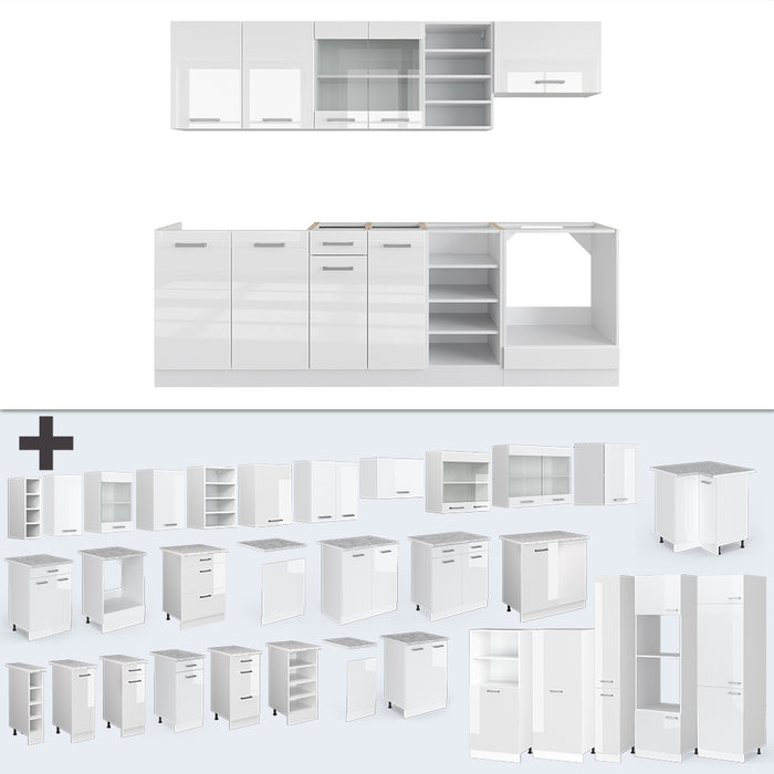 Vicco Cucina componibile Bianco lucido/bianco 240 cm senza piano di lavoro