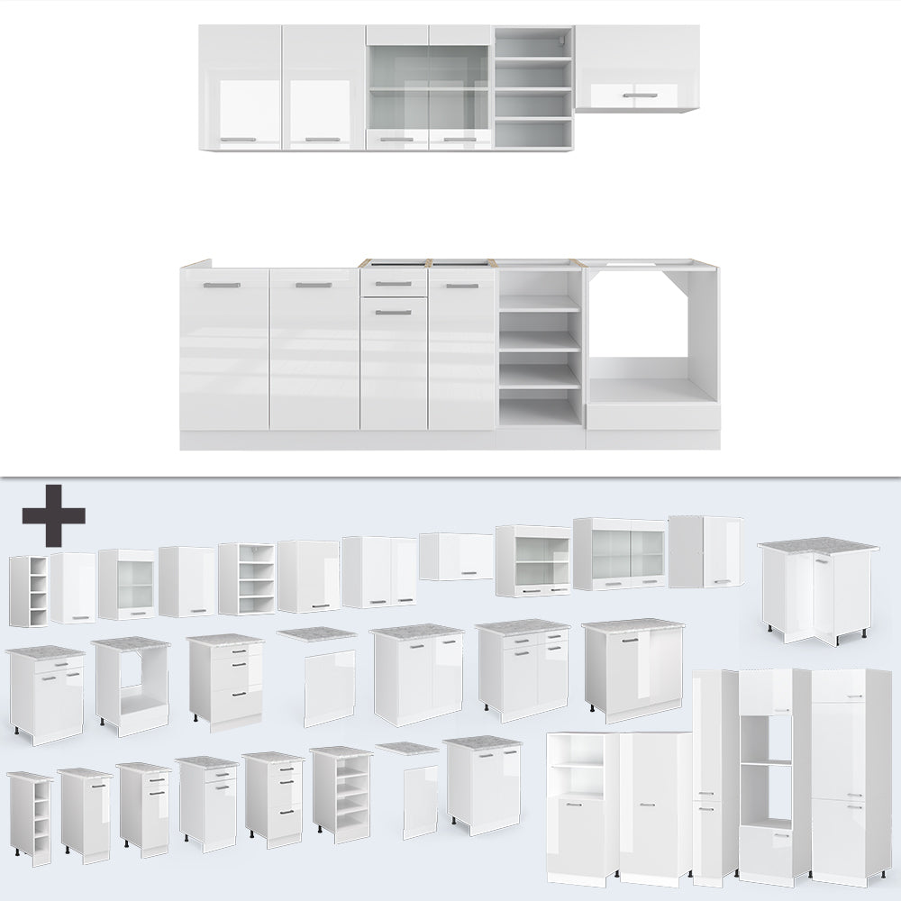 Vicco Cucina componibile Bianco lucido/bianco 240 cm , PL Marmo