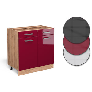 Vicco Mobiletto base per cucina Rosso lucido 80 cm , PL Rovere