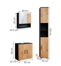 Vicco Set mobili bagno Quercia dorata/antracite 3 parti, con colonna