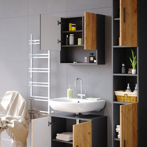 Vicco Set mobili bagno Quercia dorata/antracite 3 parti, con colonna