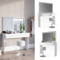 Vicco Tavolo da toeletta Bianco 120 cm con specchio e sgabello a LED
