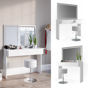 Vicco Tavolo da toeletta Bianco 120 cm con specchio e sgabello a LED