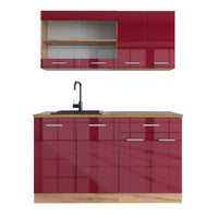Vicco Cucina monoblocco Rosso lucido/rovere dorato 140 cm , PL Rovere