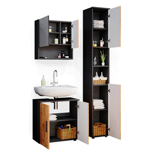 Vicco Set mobili bagno Quercia dorata/antracite 3 parti, con colonna