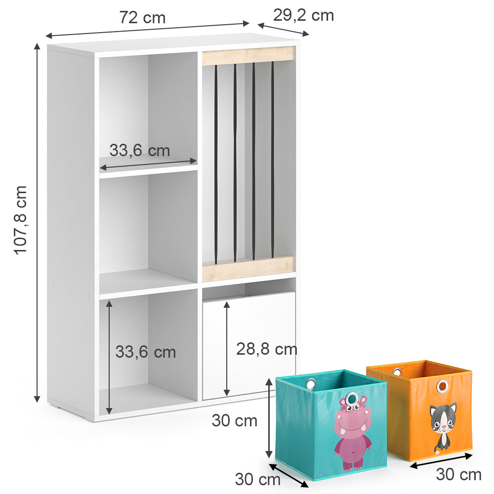 Vicco Libreria bambini Bianco 29.2 x 107.8 cm con 2 scatole pieghevoli opt.1