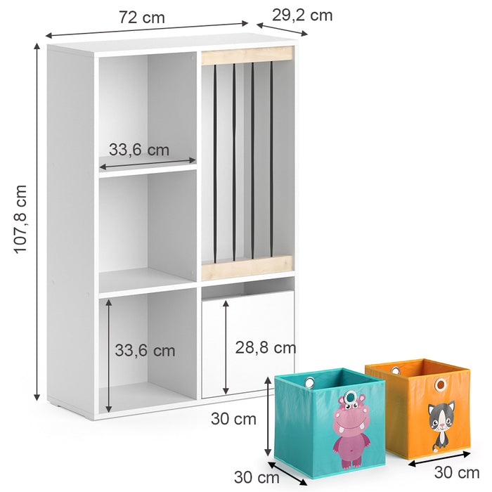Vicco Libreria bambini Bianco 29.2 x 107.8 cm con 2 scatole pieghevoli opt.1