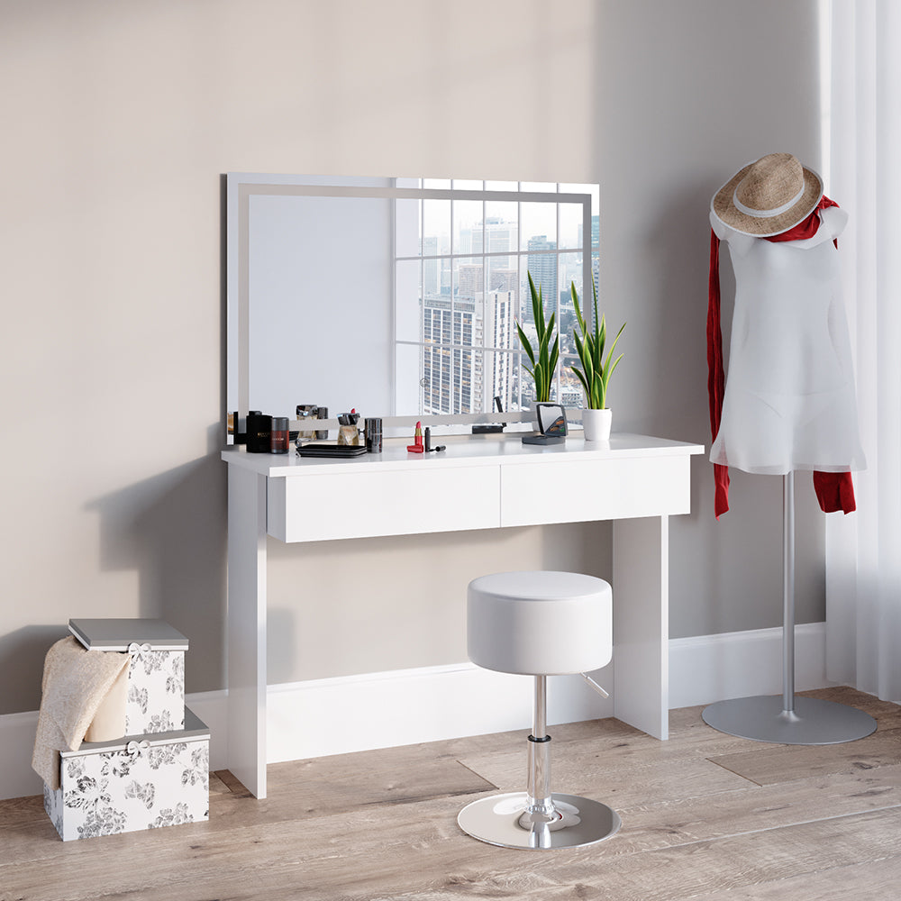 Vicco Tavolo da toeletta Bianco 120 cm con specchio e sgabello a LED