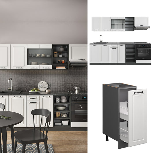 Vicco Cucina componibile Bianco casa di campagna/antracite 240 cm , PL Antracite
