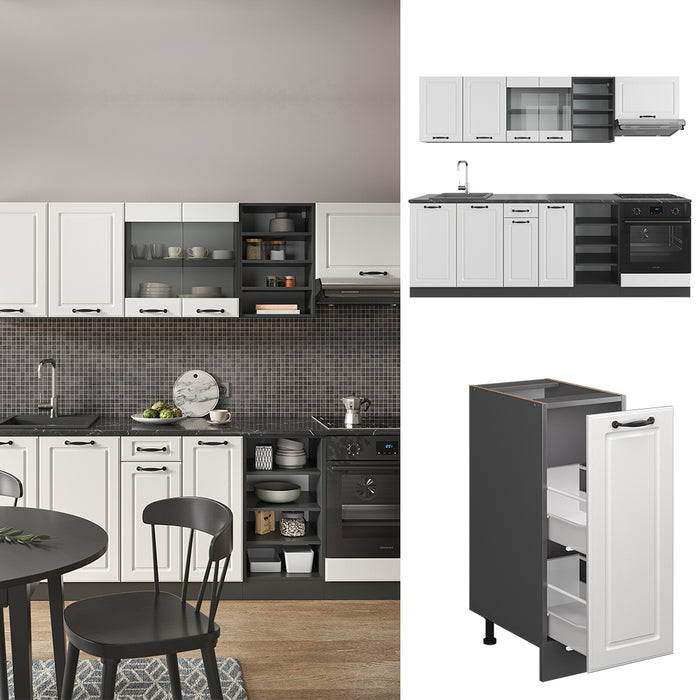 Vicco Cucina componibile Bianco casa di campagna/antracite 240 cm , PL Marmo