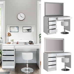 Vicco Tavolo da toeletta Bianco 55 cm con specchio LED e sgabello