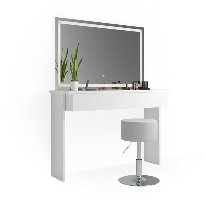 Vicco Tavolo da toeletta Bianco 120 cm con specchio e sgabello a LED