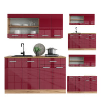 Vicco Cucina monoblocco Rosso lucido/rovere dorato 140 cm , PL Marmo