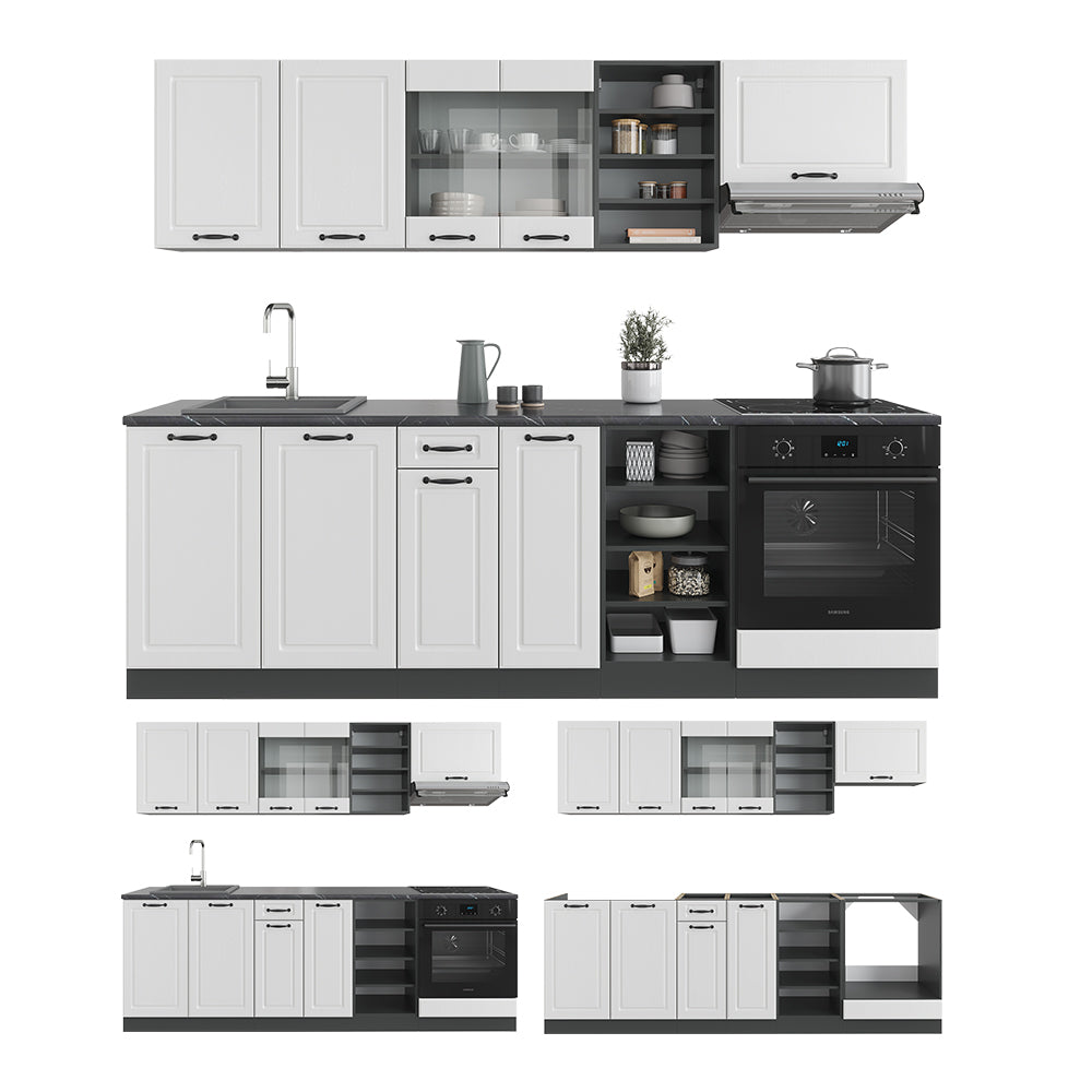 Vicco Cucina componibile Bianco casa di campagna/antracite 240 cm , PL Marmo
