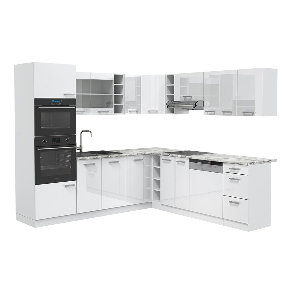 Vicco Cucina angolare completa Bianco lucido/bianco 237 x 60 cm senza piano di lavoro