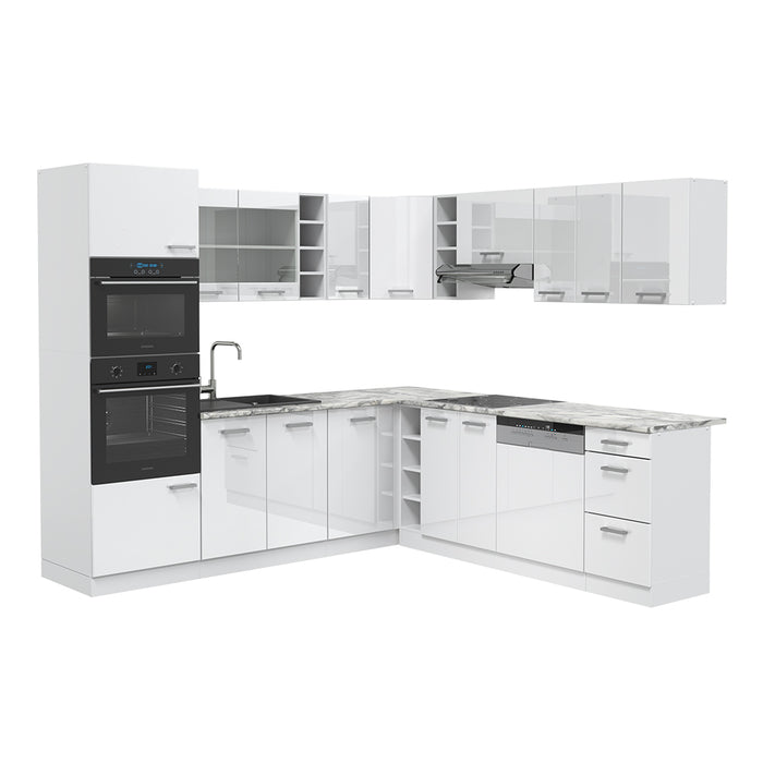 Vicco Cucina angolare completa Bianco lucido/bianco 237 x 60 cm senza piano di lavoro