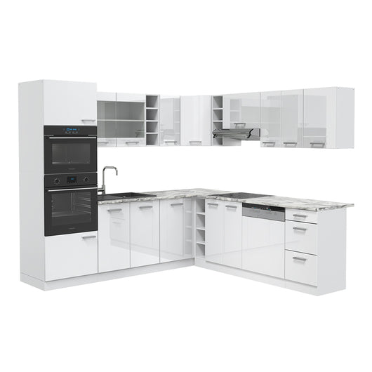 Vicco Cucina angolare completa Bianco lucido/bianco 237 x 60 cm , PL Marmo