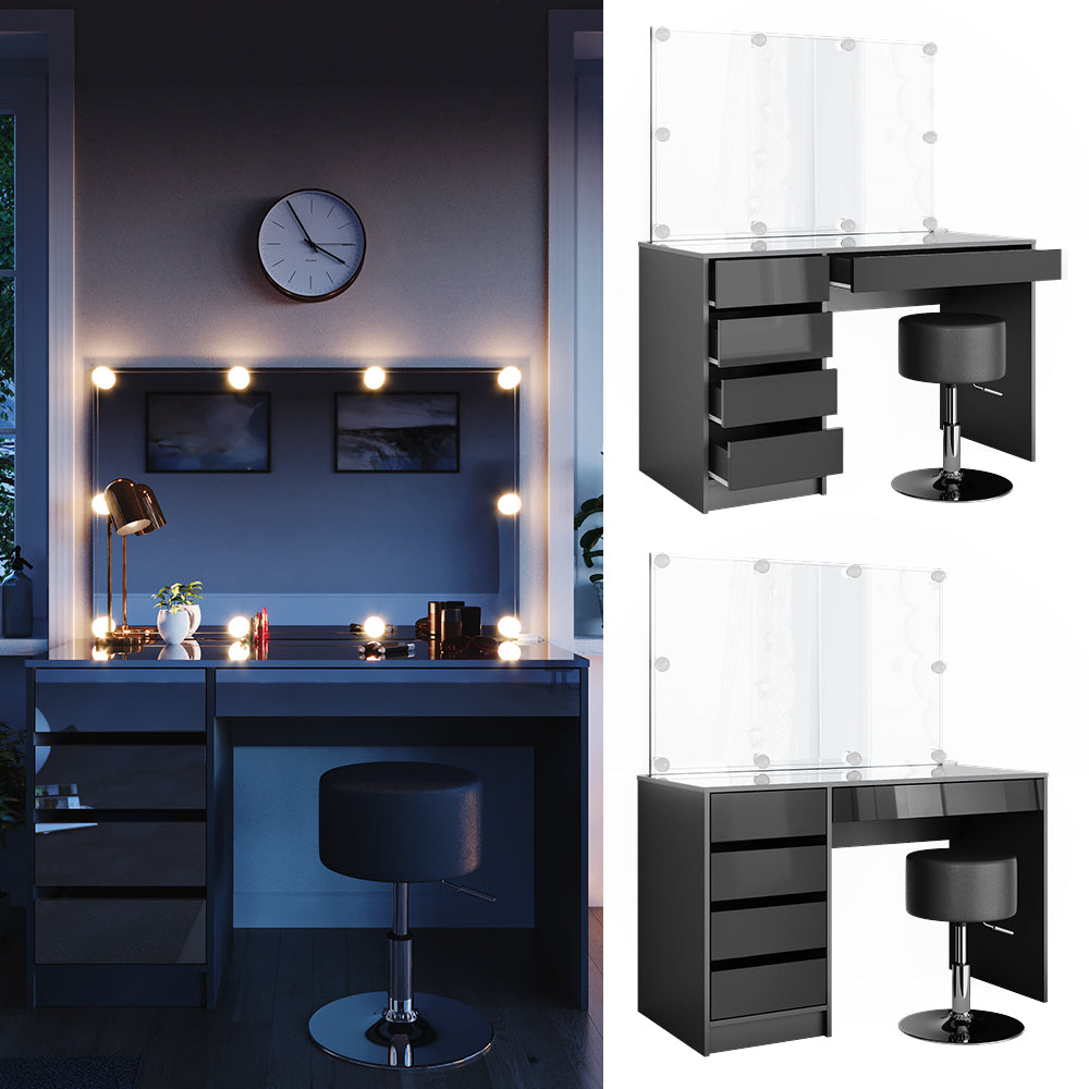 Vicco Tavolo da toeletta Antracite 55 cm con illuminazione a LED e sgabello