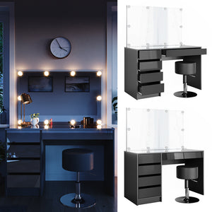 Vicco Tavolo da toeletta Antracite 55 cm con illuminazione a LED e sgabello