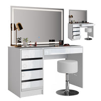 Vicco Tavolo da toeletta Bianco 55 cm con specchio LED e sgabello