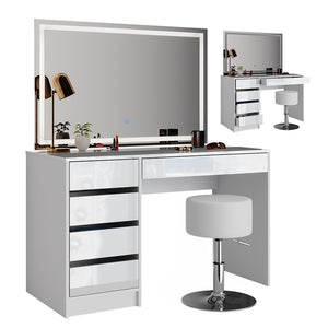 Vicco Tavolo da toeletta Bianco 55 cm con specchio LED e sgabello