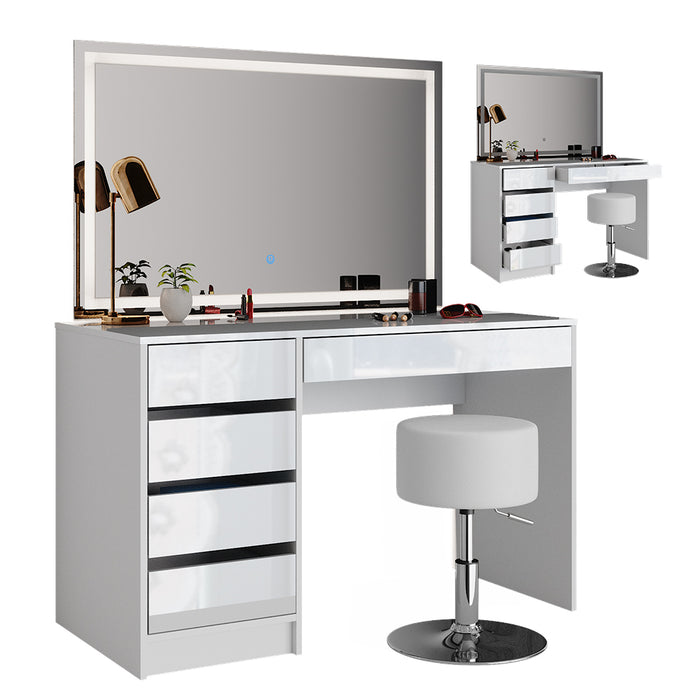 Vicco Tavolo da toeletta Bianco 55 cm con specchio LED e sgabello