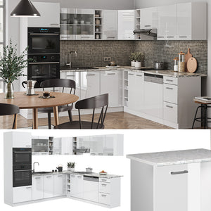 Vicco Cucina angolare completa Bianco lucido/bianco 237 x 60 cm , PL Marmo