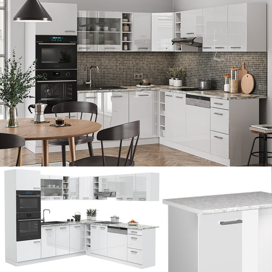 Vicco Cucina angolare completa Bianco lucido/bianco 237 x 60 cm senza piano di lavoro