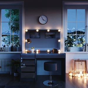 Vicco Tavolo da toeletta Antracite 55 cm con illuminazione a LED e sgabello