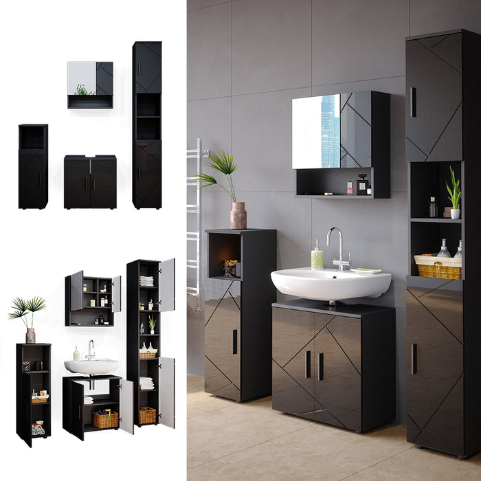 Vicco Set mobili bagno Antracite lucido 4 parti, con armadio alto