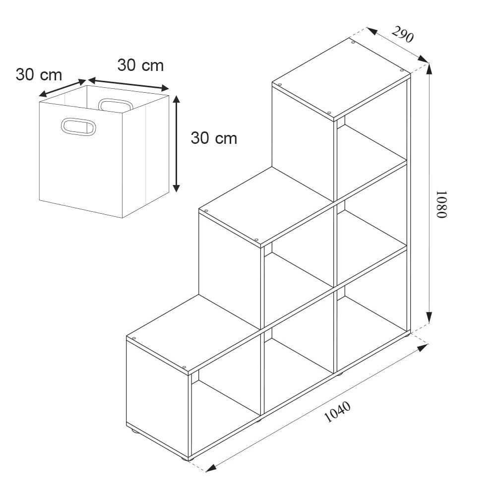 Vicco Scaffale per scale Legno antico 107.2 x 107.8 cm con 4 scatole pieghevoli