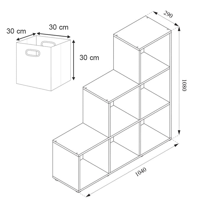 Vicco Scaffale per scale Legno antico 107.2 x 107.8 cm con 4 scatole pieghevoli