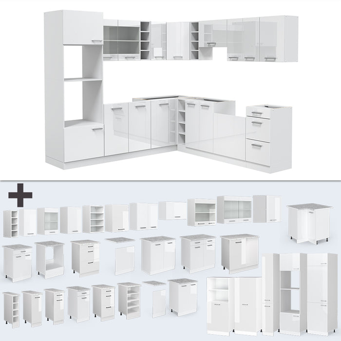 Vicco Cucina angolare completa Bianco lucido/bianco 237 x 60 cm senza piano di lavoro