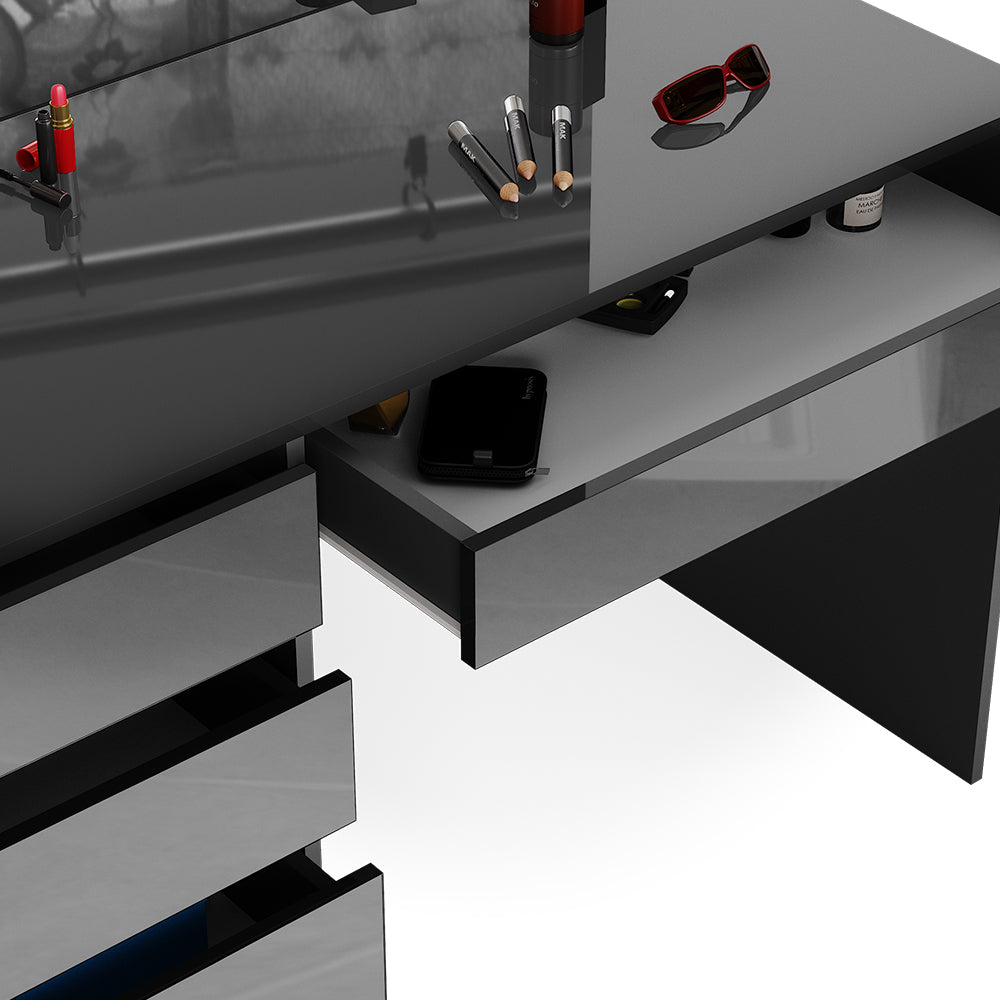Vicco Tavolo da toeletta Antracite 55 cm con illuminazione a LED e sgabello
