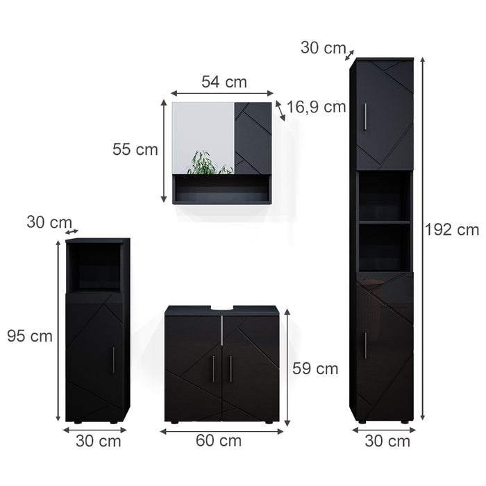 Vicco Set mobili bagno Antracite lucido 4 parti, con armadio alto