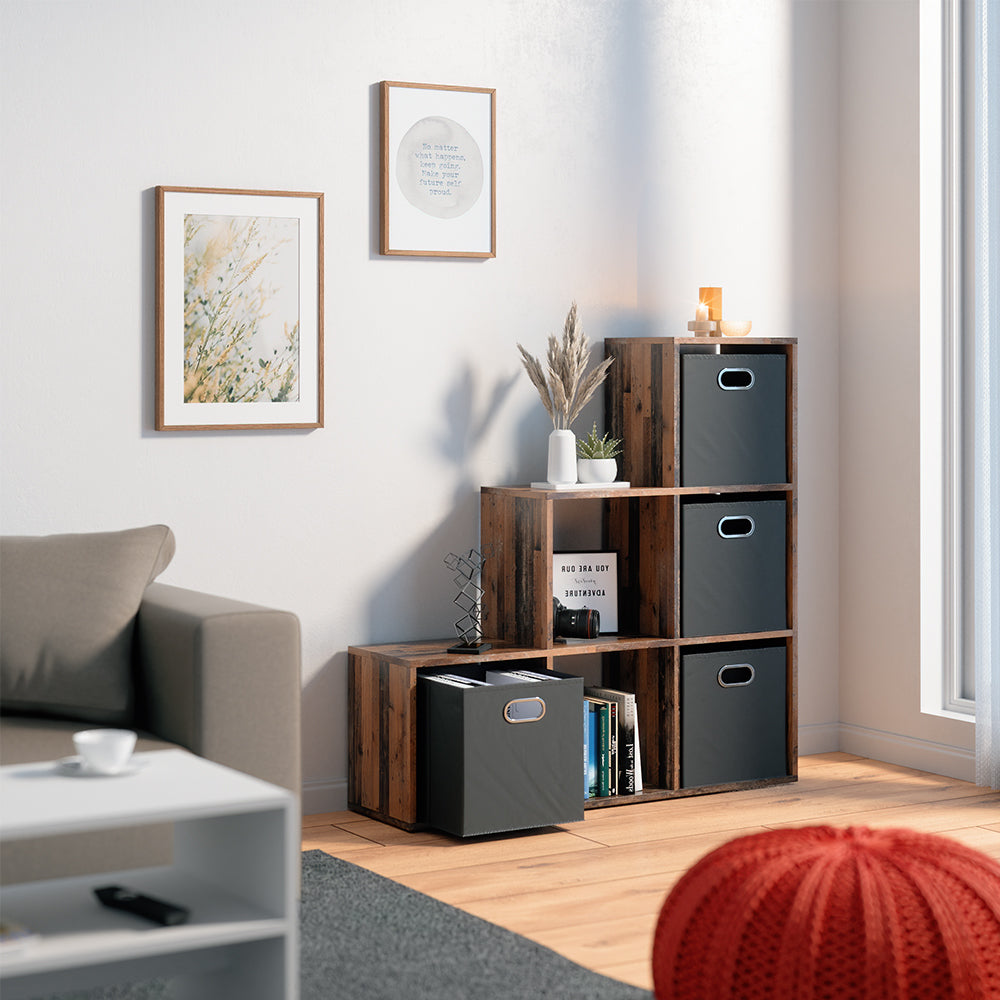 Vicco Scaffale per scale Legno antico 107.2 x 107.8 cm con 4 scatole pieghevoli