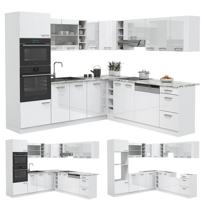 Vicco Cucina angolare completa Bianco lucido/bianco 237 x 60 cm , PL Marmo