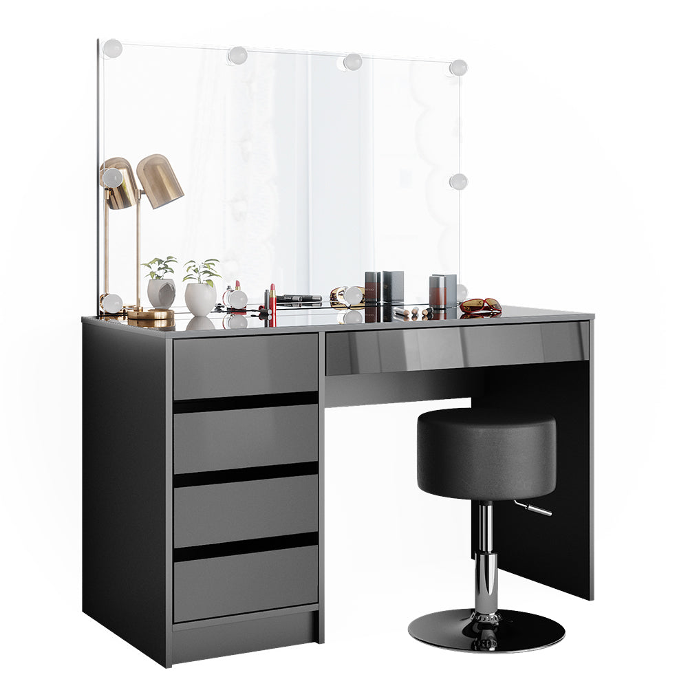 Vicco Tavolo da toeletta Antracite 55 cm con illuminazione a LED e sgabello