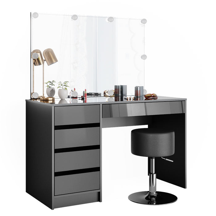 Vicco Tavolo da toeletta Antracite 55 cm con illuminazione a LED e sgabello