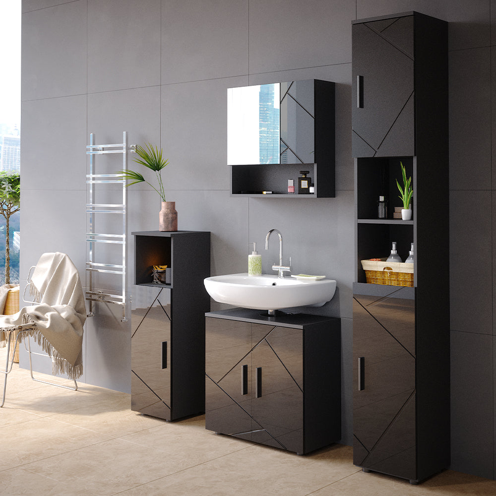 Vicco Set mobili bagno Antracite lucido 4 parti, con armadio alto