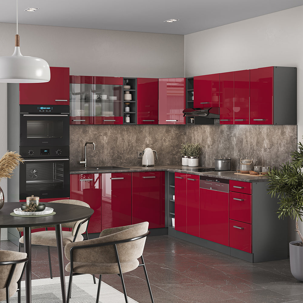 Vicco Cucina angolare completa Rosso lucido/antracite 247 x 60 cm , PL Rovere