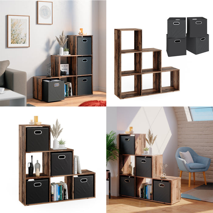 Vicco Scaffale per scale Legno antico 107.2 x 107.8 cm con 4 scatole pieghevoli