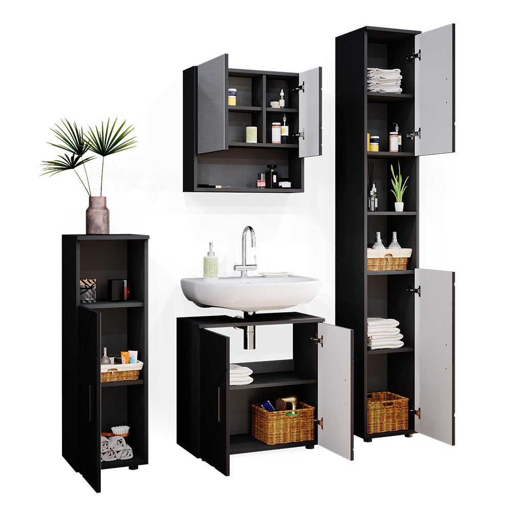 Vicco Set mobili bagno Antracite lucido 4 parti, con armadio alto