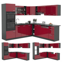 Vicco Cucina angolare completa Rosso lucido/antracite 247 x 60 cm , PL Marmo