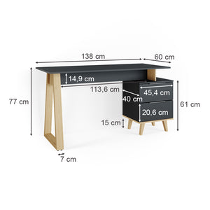 Vicco Scrivania Antracite 138 x 60 cm con cassetti, L