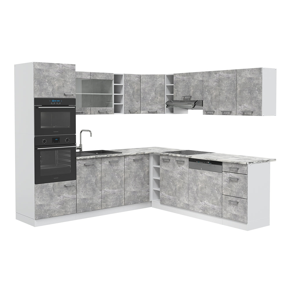 Vicco Cucina angolare completa Cemento/Bianco 237 x 60 cm , PL Marmo