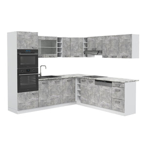 Vicco Cucina angolare completa Cemento/Bianco 237 x 60 cm , PL Marmo