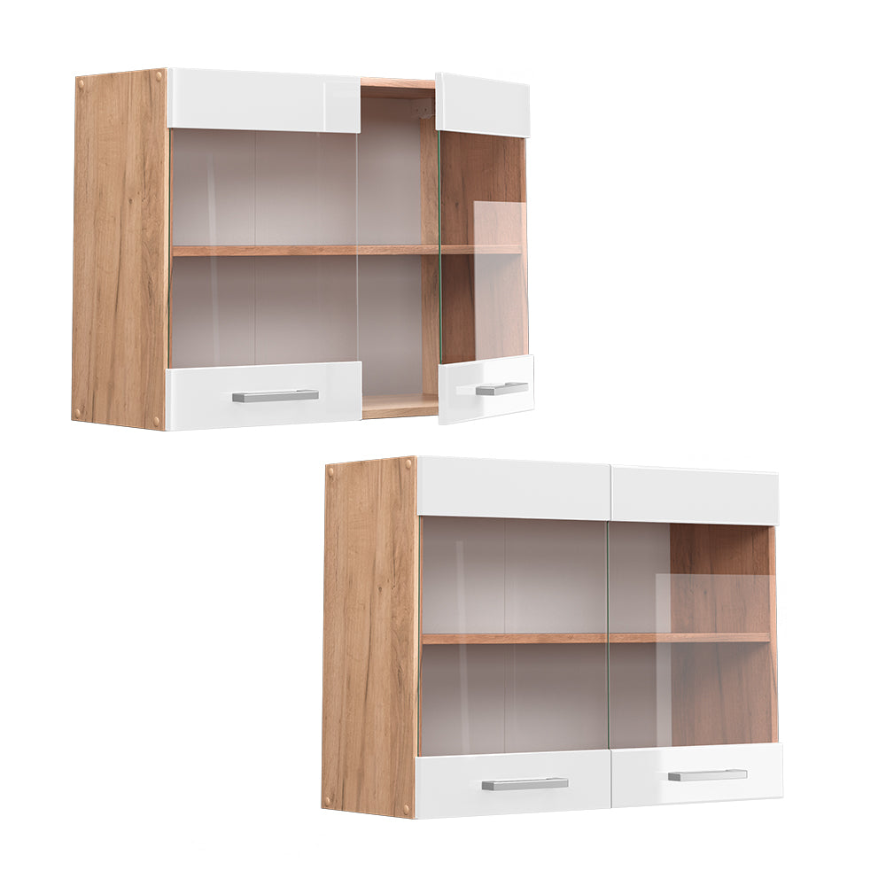 Vicco Mobile da cucina in vetro Bianco lucido 80 cm